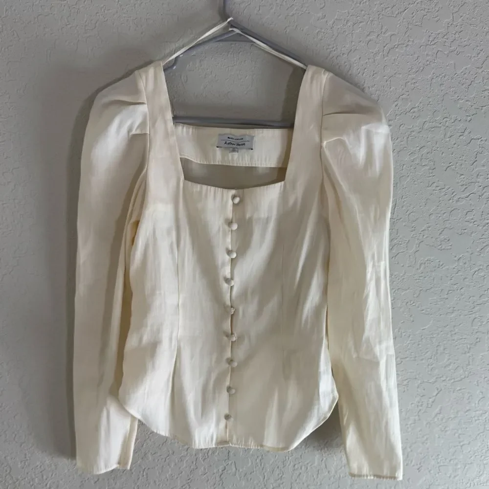 & Other Stories Cream Square Neck Button-Up Blouse Size 0 - Picture 2 of 11